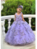 Violet Lace Tulle Pearl Embellished Romantic Flower Girl Dress